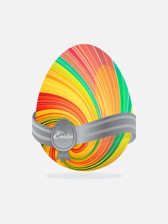 Striped Swirl Easter Egg with Banner Crest and Text Over White Backgroundのイラスト素材