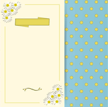 Blank Vintage Spring Invite Greeting Card with Flowers Polka Dots and Shadowのイラスト素材