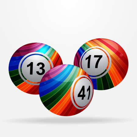 Three Striped Bingo Lottery Balls with Shadow Over White Backgroundのイラスト素材
