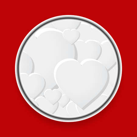 3D Illustration of Metallic Border with Hearts Over Red Backgroundのイラスト素材