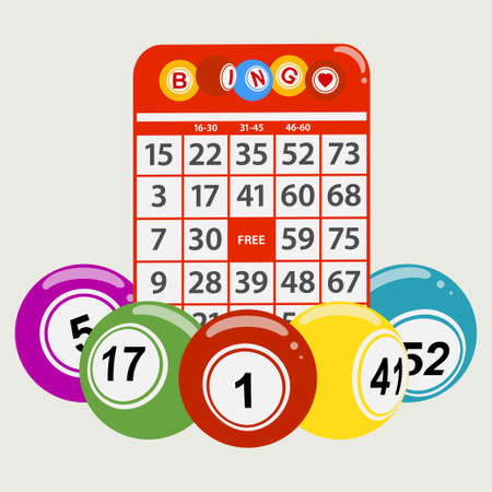 Drawning Style Bingo Balls Around a Red Bingo Card Backgroundのイラスト素材