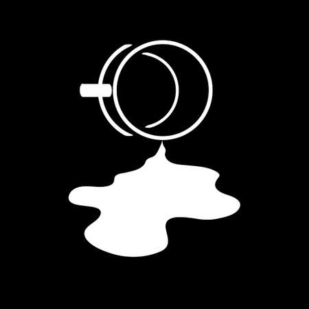 Abstract White Silhouette of a Coffee Cup Spilling The Content Creating a Puddle of Liquid Over Black Backgroundのイラスト素材