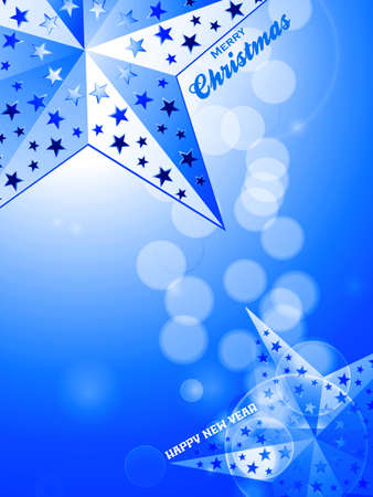3D Illustration of Glowing Blue Festive Background with Stars and Decorative Textのイラスト素材
