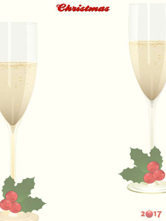 Christmas Portrait Copy Space Background with Decorative Text Champagne Glasses and Hollyのイラスト素材