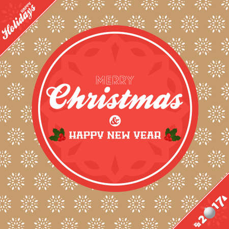 Merry Christmas and Happy New Year Twenty Eighteenth Banner with Decorative Text and Date with Holly Over Brown Background with Snowflakesのイラスト素材