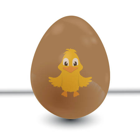 3D Illustration of Chocolate Easter Egg with Cute Chick on White Background with Shadowのイラスト素材