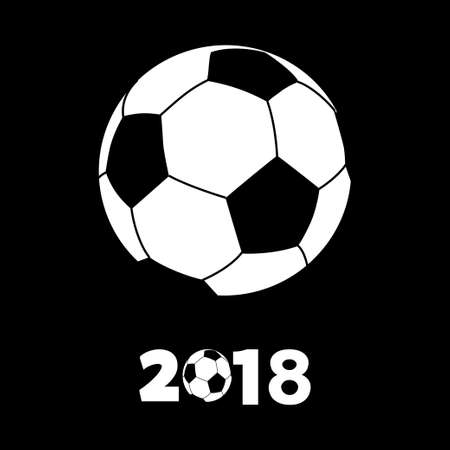 Drawing Style White Silhouette of Soccer Football with Decorative 2018 Over Black Backgroundのイラスト素材