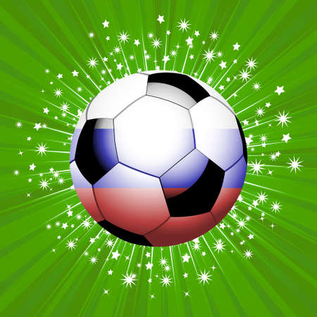 Red Blue and White Football Soccer Ball Over Green Background with White Star Burstのイラスト素材