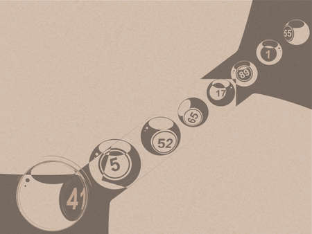 Abstract Style Vintage Bingo Lottery Balls Over Brown Paper Textured Background