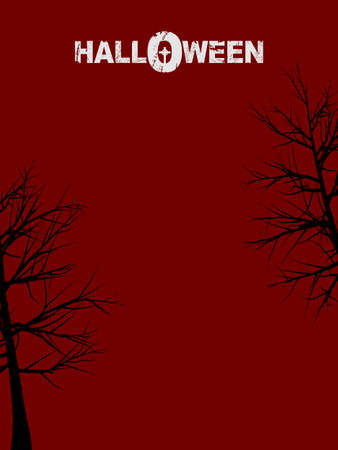 Halloween Red Poster Background Copy Space With Creepy Trees Silhouette and Decorative White Grunge Text With Celtic Crossのイラスト素材