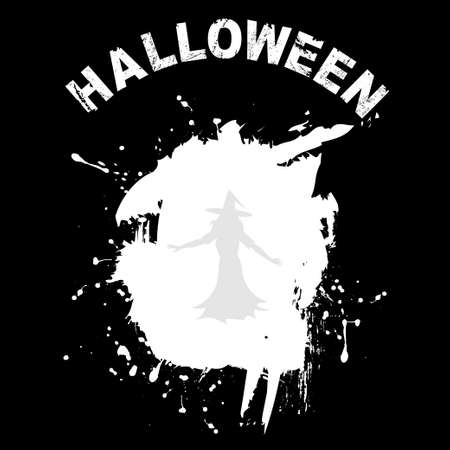 Halloween Copy Space Black Background With Grunge White Stain For Text Witch Silhouette And Decorative Textのイラスト素材