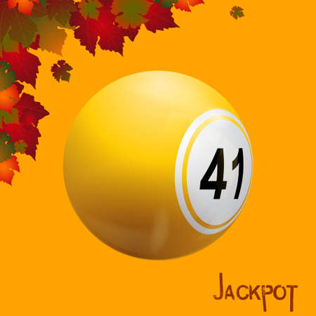 Bingo Lottery Yellow Ball Over Autumn Teamed Background With Leafs and Decorative Jackpot Text