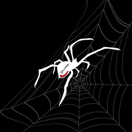 White Silhouette Of a Spider With Halloween Decorative Text on The Body and Wed Over Black Backgroundのイラスト素材