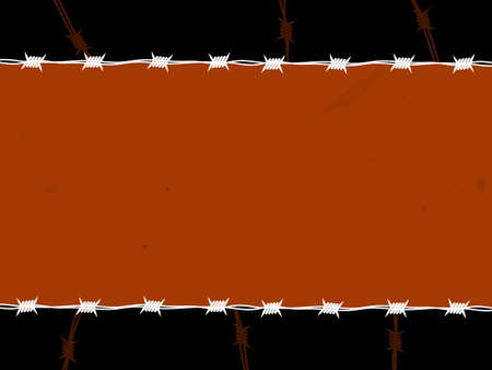 Portrait White Silhouette Barbwire Panel Copy Space In Vintage Red With Grunge Effect Over Black Backgroundのイラスト素材