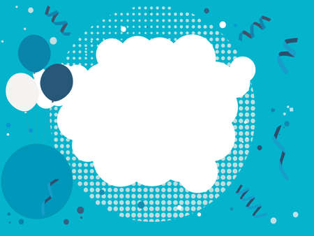 Blue Kids Blank Copy Space Invite Card With Balloons And White Cloud