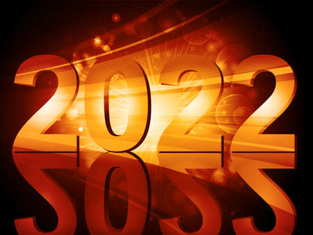 2022 New Year Glowing Background With Date Reflection Stripes And Stars