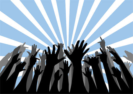 Vector silhouette of group of people cheeringのイラスト素材