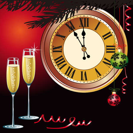 Waiting the New Year with champagne and clockのイラスト素材