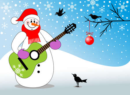 Snowman playing guitarのイラスト素材