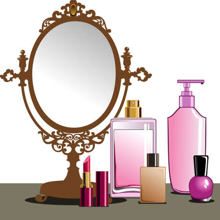 MakeUp and Mirrorのイラスト素材