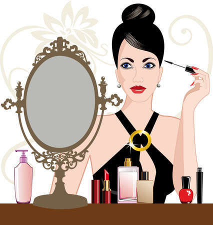 Glamour woman applying makeupのイラスト素材