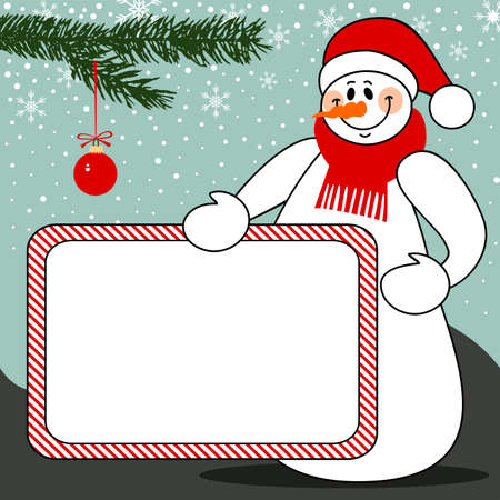 Snowman with billboard christmas vector backgroundのイラスト素材