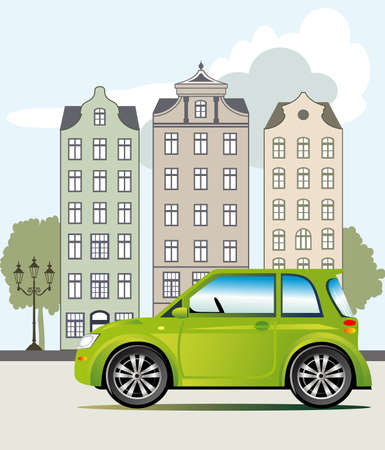Green car in the cityのイラスト素材