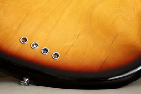 Back detail body electric bass flame strings