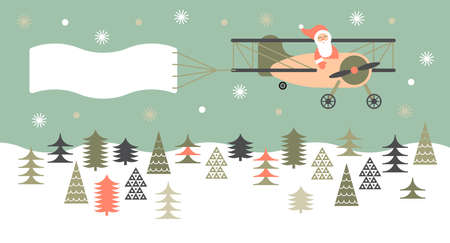 Composition with Christmas landscape and Santa in light aircraft.のイラスト素材