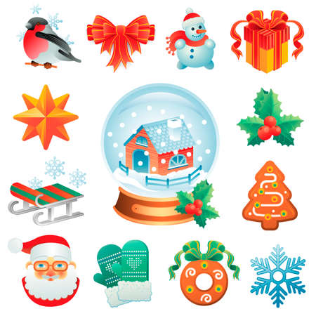 Christmas icon set containing 12 icons with winter holidays symbols.のイラスト素材