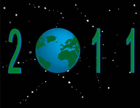 2011 year with globe and stars