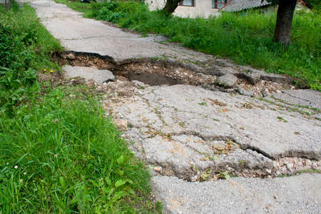 Broken road by earth slidingの写真素材