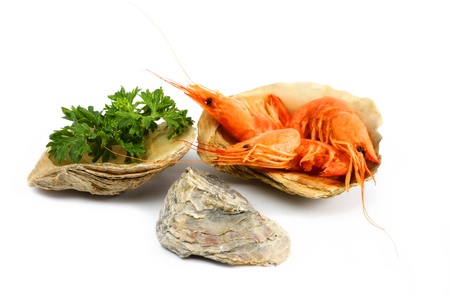 shrimp cooked with herbs in a sink mollusk