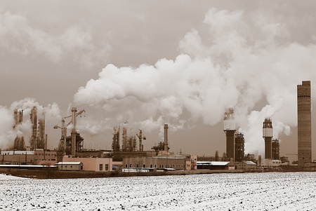 Smoking pipes of a chemical plant  Winter View, Sepia