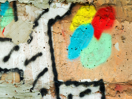 ODESSA - NOVEMBER 1: Detail of graffiti on the wall of the old building. Grungy concrete surface with cracks, scratches and streaks of paint. November 1, 2015 in Odessa, Ukraineのeditorial素材