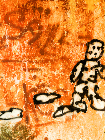 ODESSA - NOVEMBER 1: Detail of graffiti on the wall of the old building. Grungy concrete surface with cracks, scratches and streaks of paint. November 1, 2015 in Odessa, Ukraineのeditorial素材