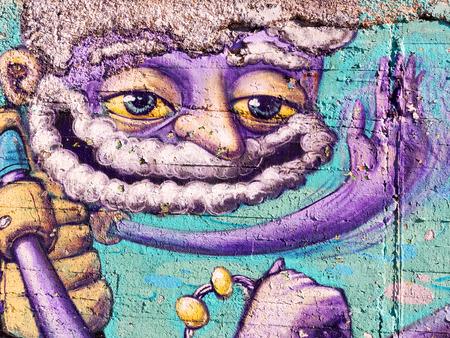 VARNA - 18 November: Detail of graffiti on a concrete wall Perspective. Grungy concrete surface with cracks, scratches and streaks of paint. November 18, 2015 in Varna, Bulgariaのeditorial素材