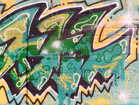 VARNA - 18 November: Detail of graffiti on a concrete wall Perspective. Grungy concrete surface with cracks, scratches and streaks of paint. November 18, 2015 in Varna, Bulgariaのeditorial素材