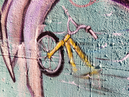 VARNA - 18 November: Detail of graffiti on a concrete wall Perspective. Grungy concrete surface with cracks, scratches and streaks of paint. November 18, 2015 in Varna, Bulgariaのeditorial素材