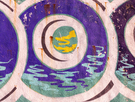 VARNA - 18 November: Detail of graffiti on a concrete wall Perspective. Grungy concrete surface with cracks, scratches and streaks of paint. November 18, 2015 in Varna, Bulgariaのeditorial素材