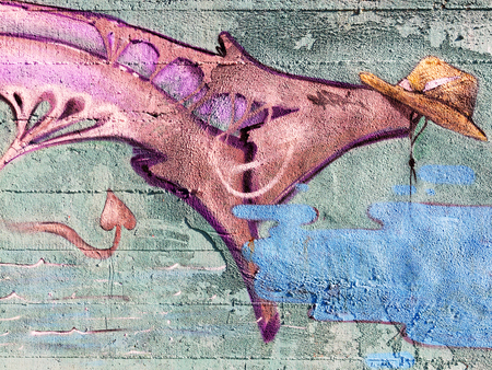 VARNA - 18 November: Detail of graffiti on a concrete wall Perspective. Grungy concrete surface with cracks, scratches and streaks of paint. November 18, 2015 in Varna, Bulgariaのeditorial素材