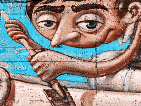 VARNA - 18 November: Detail of graffiti on a concrete wall Perspective. Grungy concrete surface with cracks, scratches and streaks of paint. November 18, 2015 in Varna, Bulgariaのeditorial素材