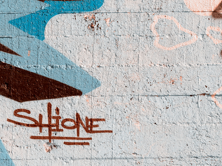 VARNA - 18 November: Detail of graffiti on a concrete wall Perspective. Grungy concrete surface with cracks, scratches and streaks of paint. November 18, 2015 in Varna, Bulgariaのeditorial素材