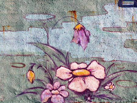 VARNA - 18 November: Detail of graffiti on a concrete wall Perspective. Grungy concrete surface with cracks, scratches and streaks of paint. November 18, 2015 in Varna, Bulgariaのeditorial素材