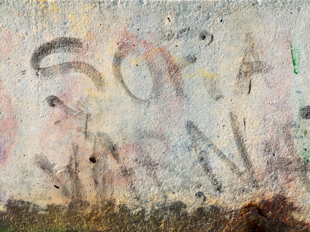 VARNA - 18 November: Detail of graffiti on a concrete wall Perspective. Grungy concrete surface with cracks, scratches and streaks of paint. November 18, 2015 in Varna, Bulgariaのeditorial素材