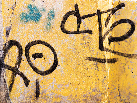 VARNA - 18 November: Detail of graffiti on a concrete wall Perspective. Grungy concrete surface with cracks, scratches and streaks of paint. November 18, 2015 in Varna, Bulgariaのeditorial素材