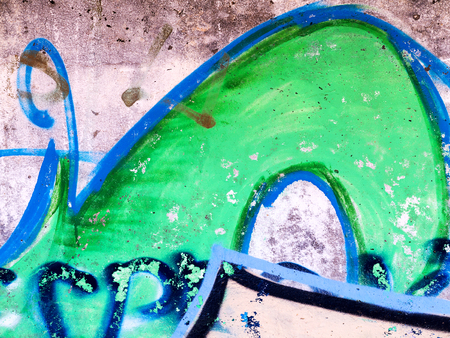 VARNA - 18 November: Detail of graffiti on a concrete wall Perspective. Grungy concrete surface with cracks, scratches and streaks of paint. November 18, 2015 in Varna, Bulgariaのeditorial素材