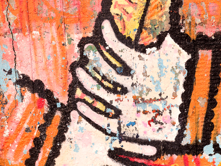 VARNA - 18 November: Detail of graffiti on a concrete wall Perspective. Grungy concrete surface with cracks, scratches and streaks of paint. November 18, 2015 in Varna, Bulgariaのeditorial素材