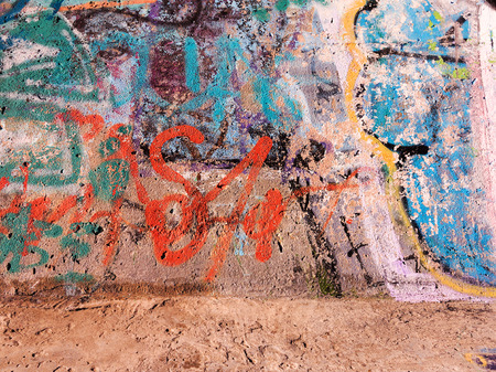 VARNA - 18 November: Detail of graffiti on a concrete wall Perspective. Grungy concrete surface with cracks, scratches and streaks of paint. November 18, 2015 in Varna, Bulgariaのeditorial素材