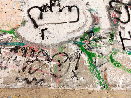 VARNA - 18 November: Detail of graffiti on a concrete wall Perspective. Grungy concrete surface with cracks, scratches and streaks of paint. November 18, 2015 in Varna, Bulgariaのeditorial素材